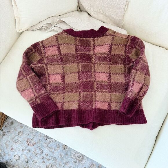 Re/Done 90’s Cardigan Sweater in Mulberry Plaid - Picture 4 of 4